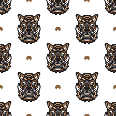 Seamless pattern with boar head. Good for prints, t-shirts, cups and phone cases. Vetkor.のイラスト素材