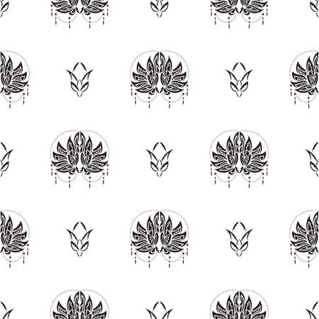 Seamless pattern with lotuses in simple style. Good for menus, postcards, books, wallpaper and fabric. Vector illustration.のイラスト素材