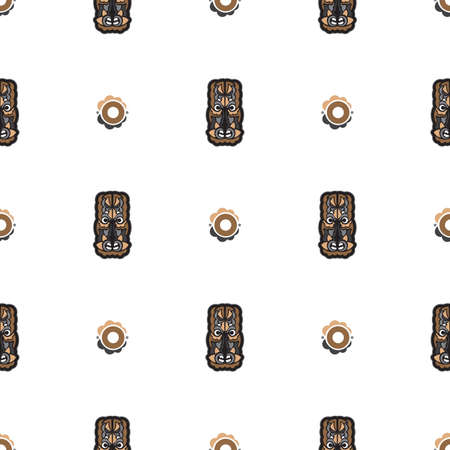 Seamless pattern with mask in the style of Maori or Samoa. Vector illustrationのイラスト素材