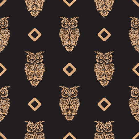 Seamless pattern with owls. Good for prints and textiles. Vector illustration.のイラスト素材