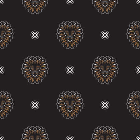 Seamless pattern with tiger head in simple boho style. Good covers, fabrics, postcards and printing. Vector illustration.のイラスト素材