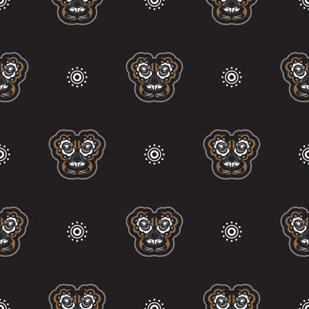 Seamless pattern with tiger head in simple boho style. Good for backgrounds, prints, apparel and textiles. Vector illustration.のイラスト素材