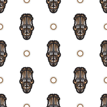 Seamless pattern with tiki mask in Samoan style. Good for t-shirt prints, cups, phone cases. Isolated. Vector illustration.のイラスト素材