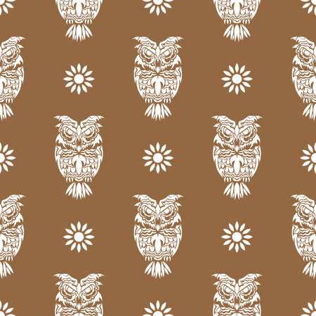 Simple owl seamless pattern in boho style. Good for backgrounds, prints, apparel and textiles. Vector illustration.のイラスト素材