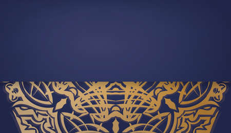 Dark blue banner with vintage gold ornamentsのイラスト素材