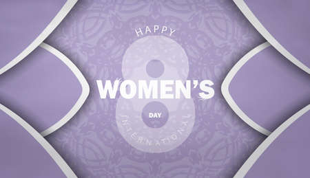 Brochure template march 8 international womens day purple color with abstract white patternのイラスト素材