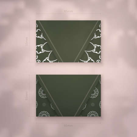 Business card template in dark green color with abstract white pattern for your brand.のイラスト素材