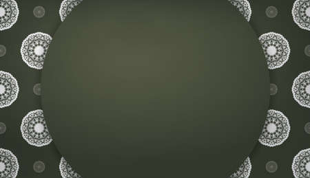 Dark green banner template with abstract white ornament and place under your text