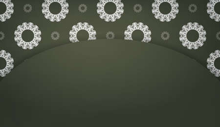 Dark green banner with white mandala pattern and place for textのイラスト素材