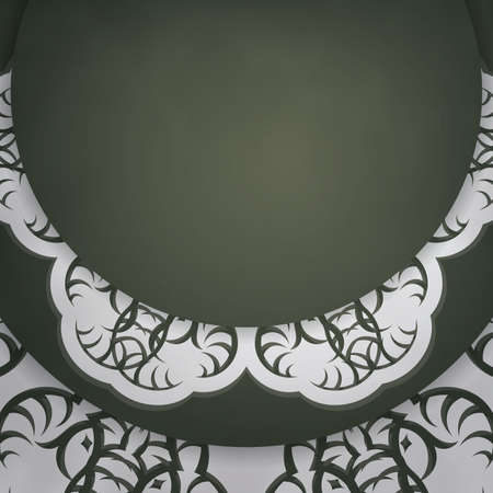 Flyer in dark green color with luxurious white ornaments for your design.のイラスト素材