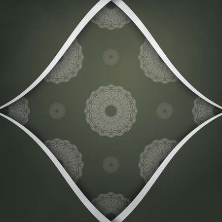 Greeting card in dark green color with greek white pattern for your design.のイラスト素材