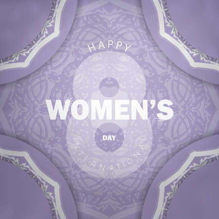 Holiday flyer international womens day purple color with winter white ornamentのイラスト素材