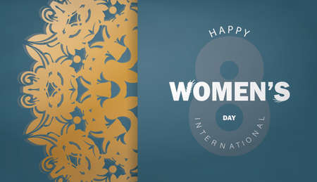International womens day flyer in blue with vintage gold ornament