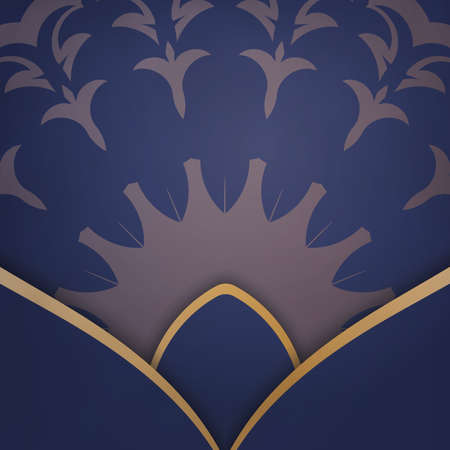 Business card template in dark blue with abstract gold pattern for your contacts.