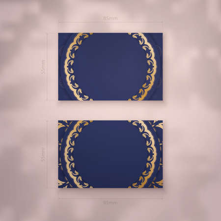 Business card template in dark blue with vintage gold pattern for your personality.のイラスト素材