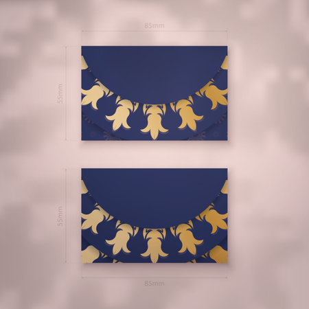Dark blue color business card template with gold mandala pattern for your brand.のイラスト素材