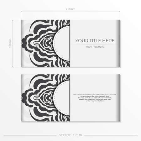 Luxurious Preparing postcards White colors with Indian patterns. Vector Template for print design of invitation card with mandala ornament.のイラスト素材