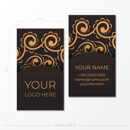 Preparing business cards in Black color with magnificent vector patterns of mandala ornaments. Template for print design business card with monogram patterns.のイラスト素材