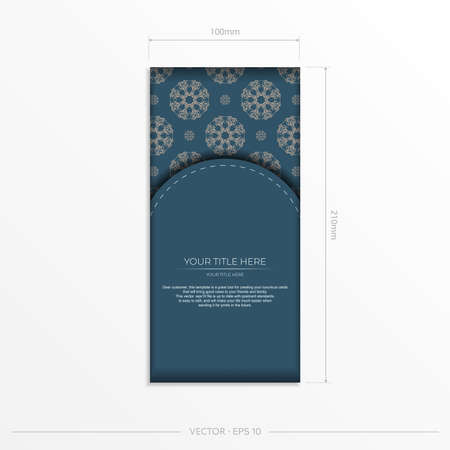 Rectangular Vector Prepare blue postcards with luxurious light patterns. Template for design printable invitation card with vintage ornament.のイラスト素材