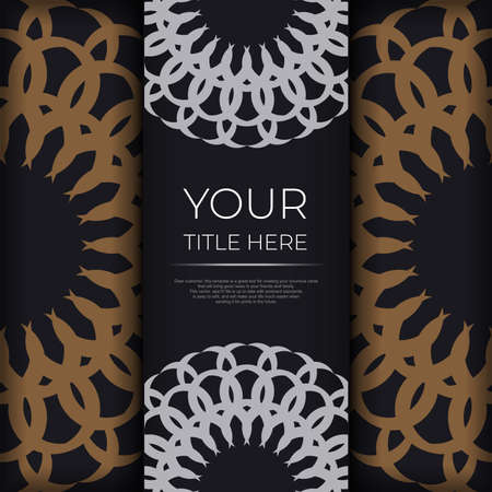 Stylish Template for print design of postcards in black color with luxurious Greek ornaments. Vector Preparing invitation card with vintage patterns.のイラスト素材