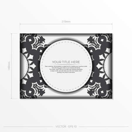 Stylish vector postcard design in white color with luxurious greek patterns. Stylish invitation card with vintage ornament.のイラスト素材