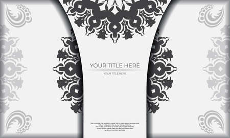 Template for a printable design of an invitation card with a luxurious ornament. White vector banner with greek luxury ornaments and text place.のイラスト素材
