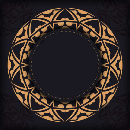 Template for print design postcard black color with orange ornament. Vector Preparing invitation card with place for your text and abstract patterns.のイラスト素材