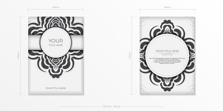 Vector postcard White colors with Indian ornaments. Invitation card design with mandala patterns.のイラスト素材