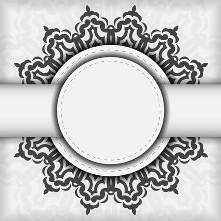 Vector postcards in white with black ornaments. Invitation card design with mandala patterns.のイラスト素材