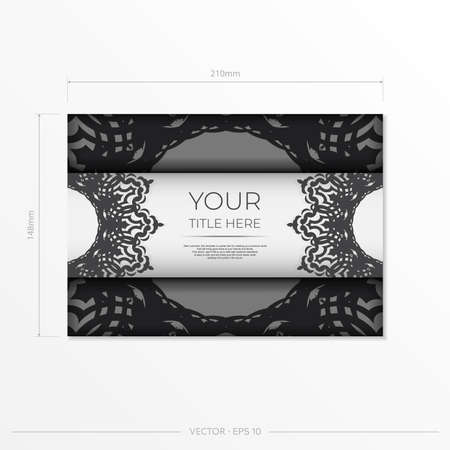 Vector postcards in white with black patterns. Invitation card design with mandala ornament.のイラスト素材