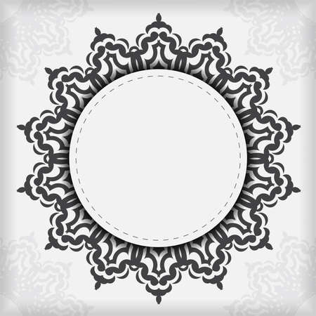 Vector Preparing postcards in white with black ornaments. Template for design printable invitation card with mandala patterns.のイラスト素材