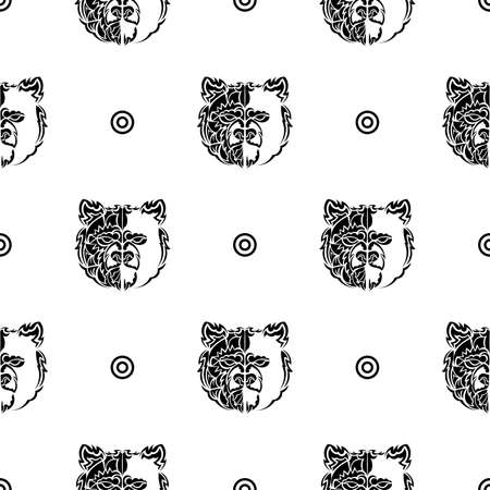 Black-white seamless pattern with bear face. Good for covers, fabrics, postcards and printing. Vector illustration.のイラスト素材