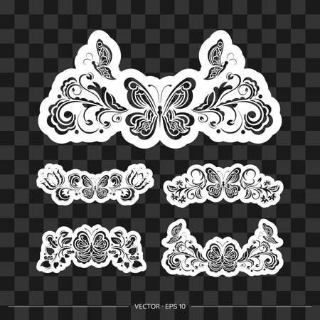 Decorative floral ornament with butterfly, element for design set. Good for T-shirts, prints, and postcards. Vector illustrationのイラスト素材