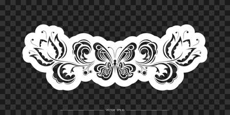 Decorative floral ornament with butterfly, element for design. Good for T-shirts, prints, and postcards. Vector illustrationのイラスト素材