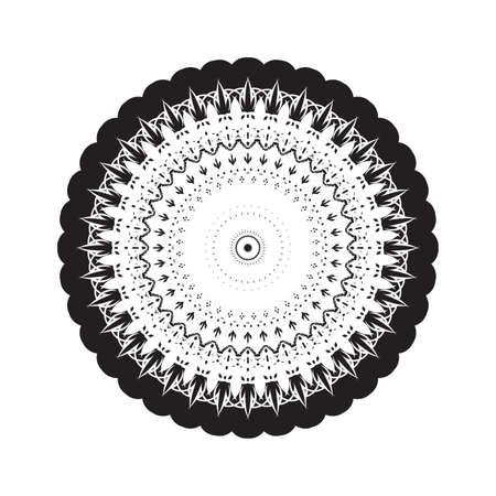 Round mandala. Black and white oriental pattern. Ethnic motif. Coloring. Tattoo template, henna ornament. Psychedelic vector.のイラスト素材