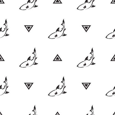 Seamless black and white pattern with sharks. Good for backgrounds and prints. Vector illustration.のイラスト素材