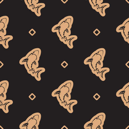 Seamless dark pattern with sharks. Good for mural wallpaper, fabric, postcards and printing. Vector illustration.のイラスト素材
