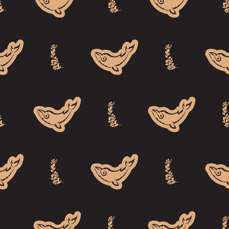 Seamless luxury pattern with whales in simple style. Good for mural wallpaper, fabric, postcards and printing. Vector illustration.のイラスト素材