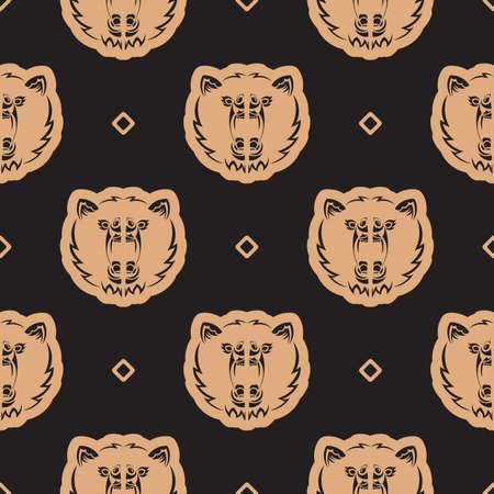 Seamless pattern with BEAR FACE in Simple style. Good for clothing and textiles. Vector illustration.のイラスト素材