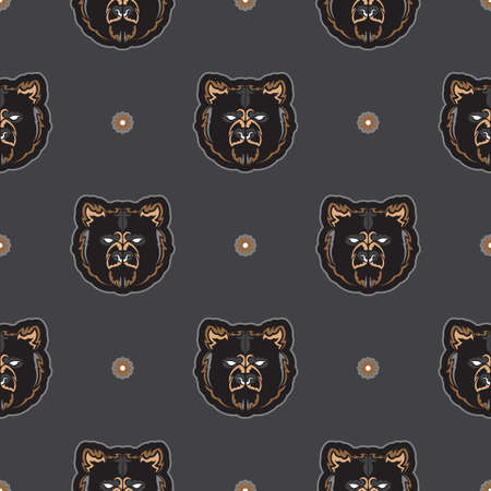 Seamless pattern with BEAR FACE in Simple style. Good for covers, fabrics, postcards and printing. Vector illustration.のイラスト素材