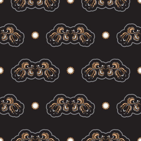 Seamless presentable pattern with flowers and monograms in simple style. Good for covers, fabrics, postcards and printing. Vector illustration.のイラスト素材