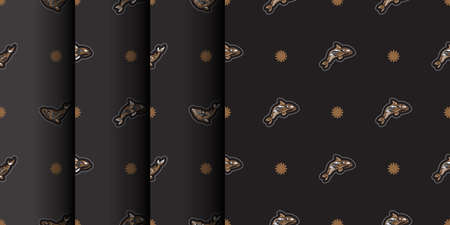 Set of Seamless Dark Pattern with Whales in Simple Style. Good for backgrounds and prints. Vector...