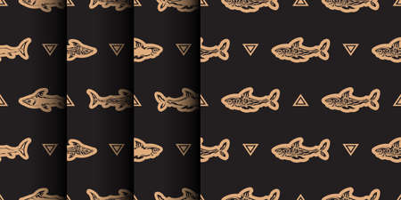Set of Seamless luxury pattern with sharks. Good for clothing and textiles. Vector illustration.のイラスト素材