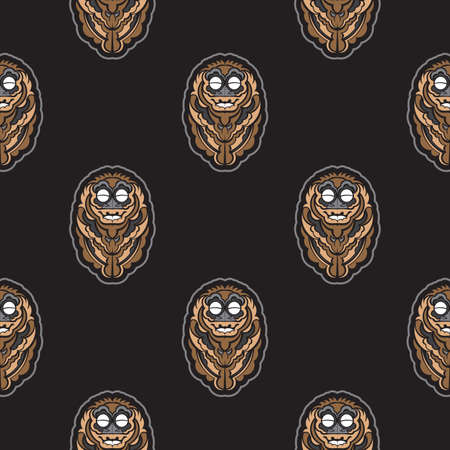 Tiki idol pattern seamless vector repeat geometric for any web design. Dark background. For menus, postcards, books, wrapping paper and prints.のイラスト素材
