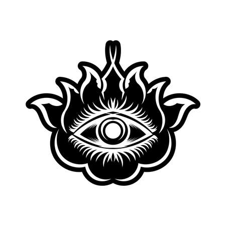 Blackwork tattoo flash. Eye of Providence. Masonic symbol. All seeing eye inside triangle pyramid. New World Order. Sacred geometry, religion, spirituality, occultism. Isolated vector illustration.のイラスト素材