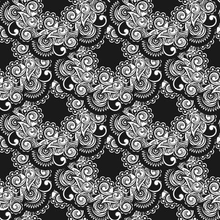 Damask seamless vector background. Wallpaper in a baroque style pattern. Black and white floral element. Graphic ornament for wallpaper, fabric, packaging, wrapping. Damask floral ornament.のイラスト素材