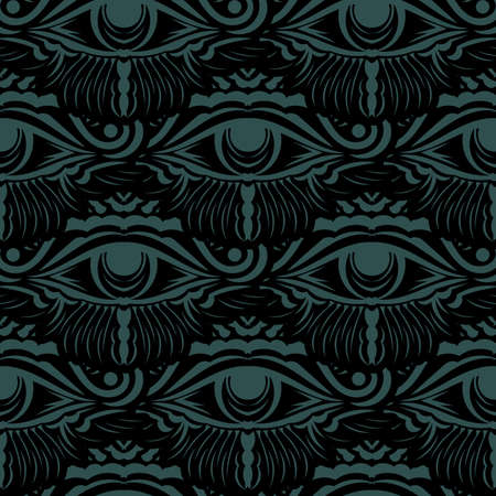 Dark green seamless pattern All seeing eye. Good for backgrounds, prints, clothing and textiles. Vector illustration.のイラスト素材