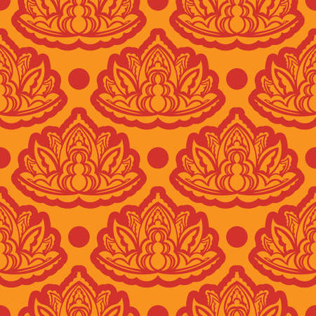 Red-orange seamless pattern with luxury, vintage, decorative ornaments. Good for clothing and textiles. Vector illustration.のイラスト素材