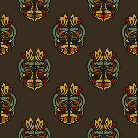 Seamless pattern with masks of the gods in the colors of the baroque style. Good for menus, postcards, wallpaper and fabric. Vector illustration.のイラスト素材