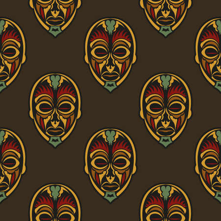 Seamless pattern with masks of the gods in the colors of the baroque style. Good for murals, textiles, postcards and prints. Vector illustration.のイラスト素材